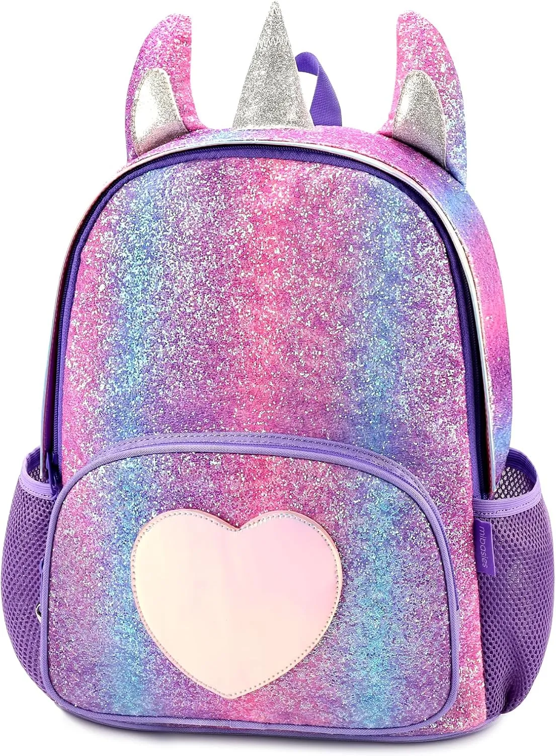 mibasies Unicorn Backpack for Girls, Glitter Rainbow Elementary School Backpack（Purple Rainbow）