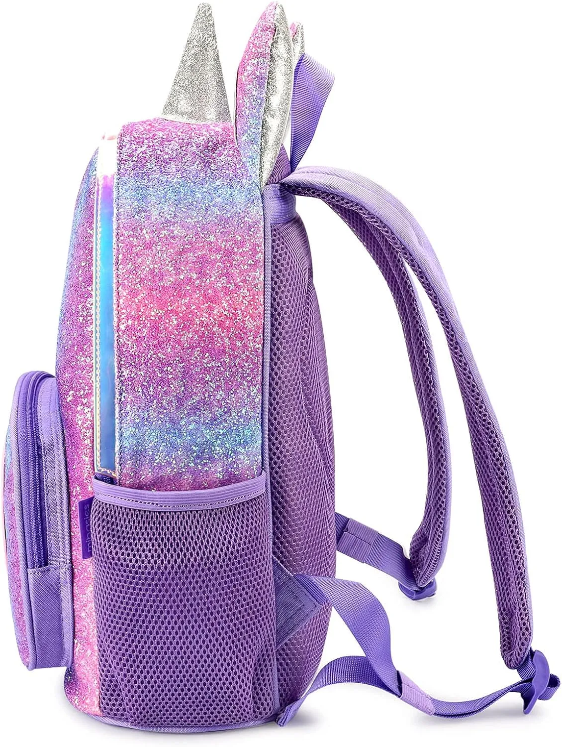 mibasies Unicorn Backpack for Girls, Glitter Rainbow Elementary School Backpack（Purple Rainbow）