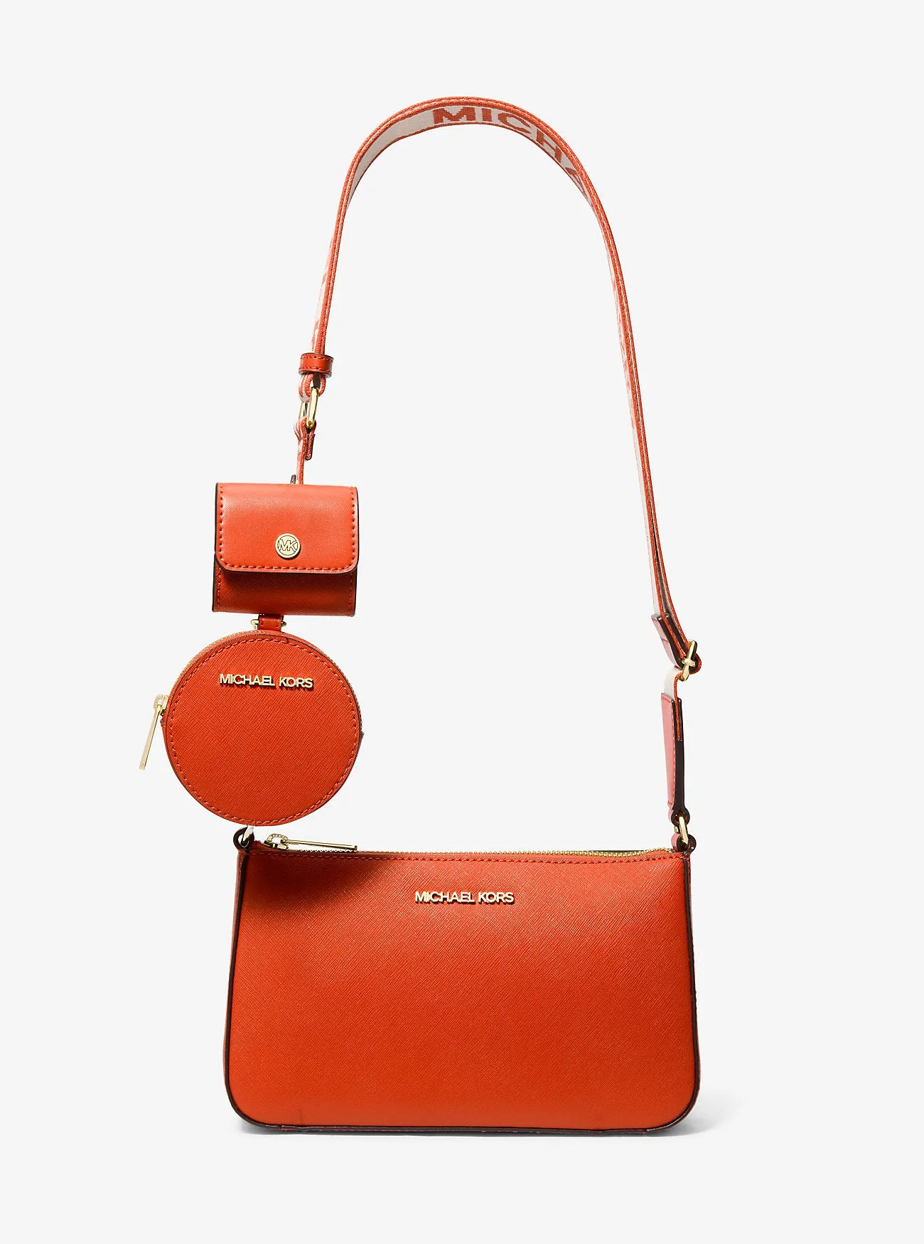 Micheal Kors Jet Set Saffiano Leather Crossbody Bag with Case for Apple Airpods Pro® Lt Cream