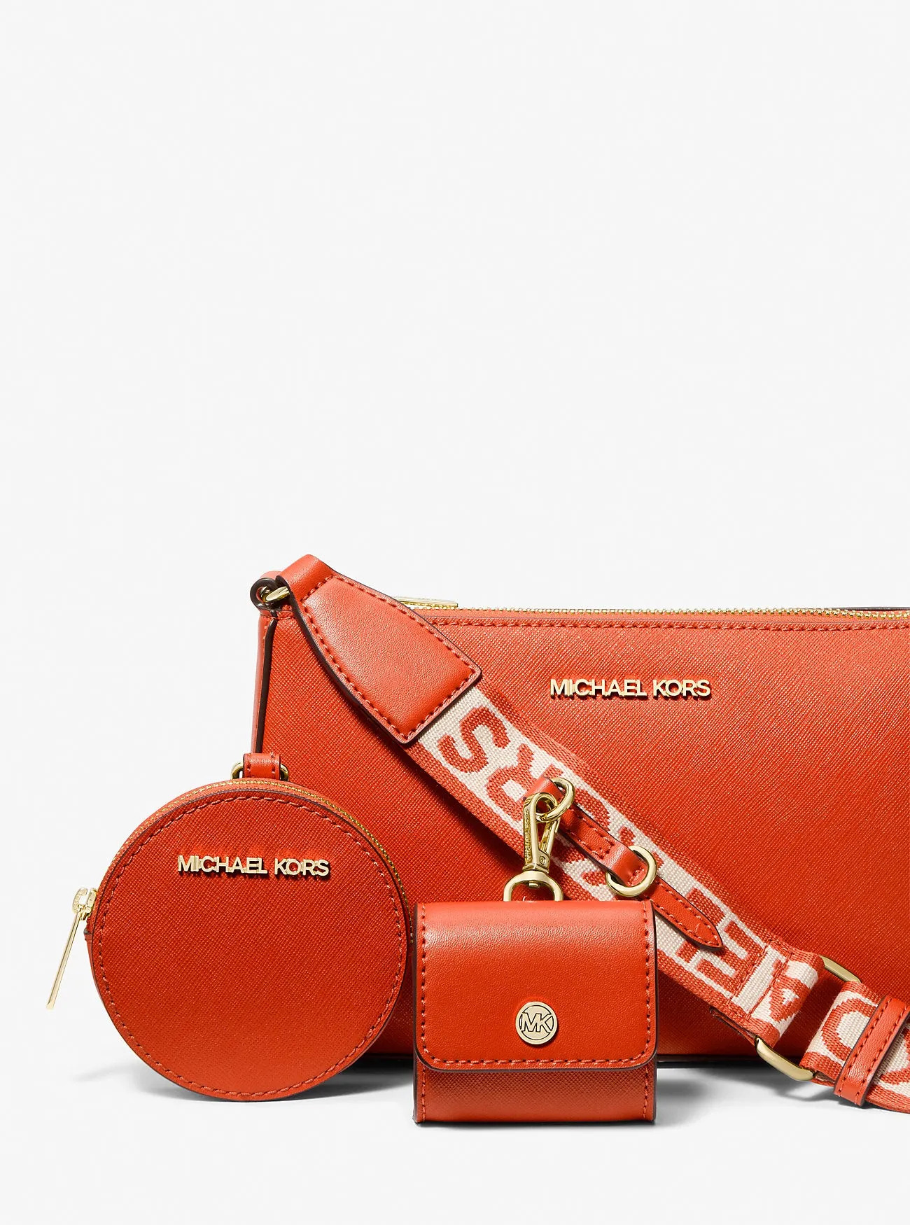 Micheal Kors Jet Set Saffiano Leather Crossbody Bag with Case for Apple Airpods Pro® Lt Cream