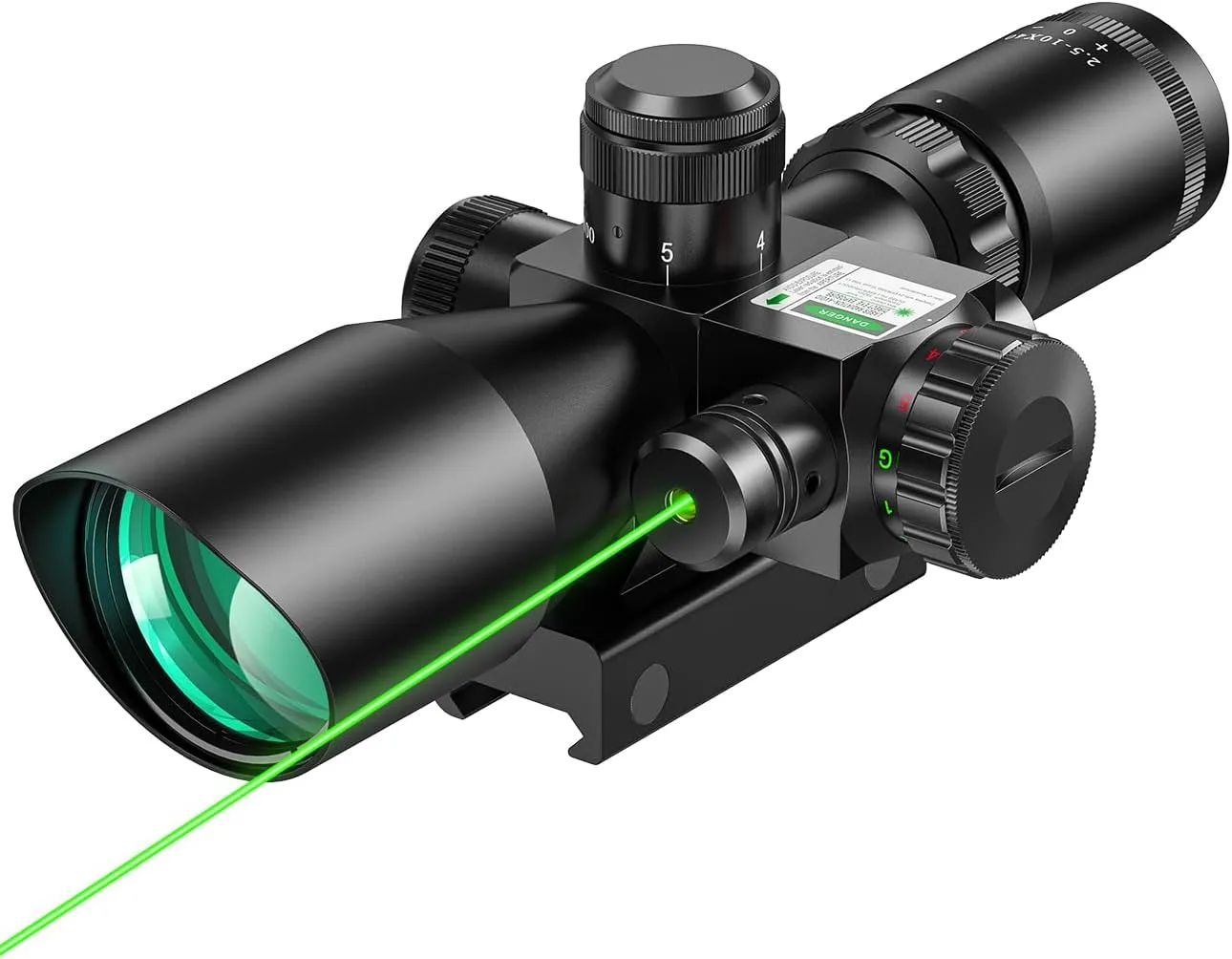 MidTen 2.5-10x40 Red Green Illuminated Mil-dot Scope with Red/Green Laser Combo - Green Lens Color & Mounts
