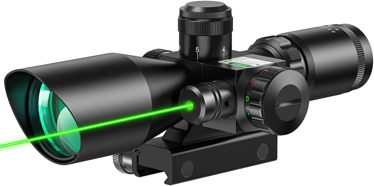 MidTen 2.5-10x40 Red Green Illuminated Mil-dot Scope with Red/Green Laser Combo - Green Lens Color & Mounts