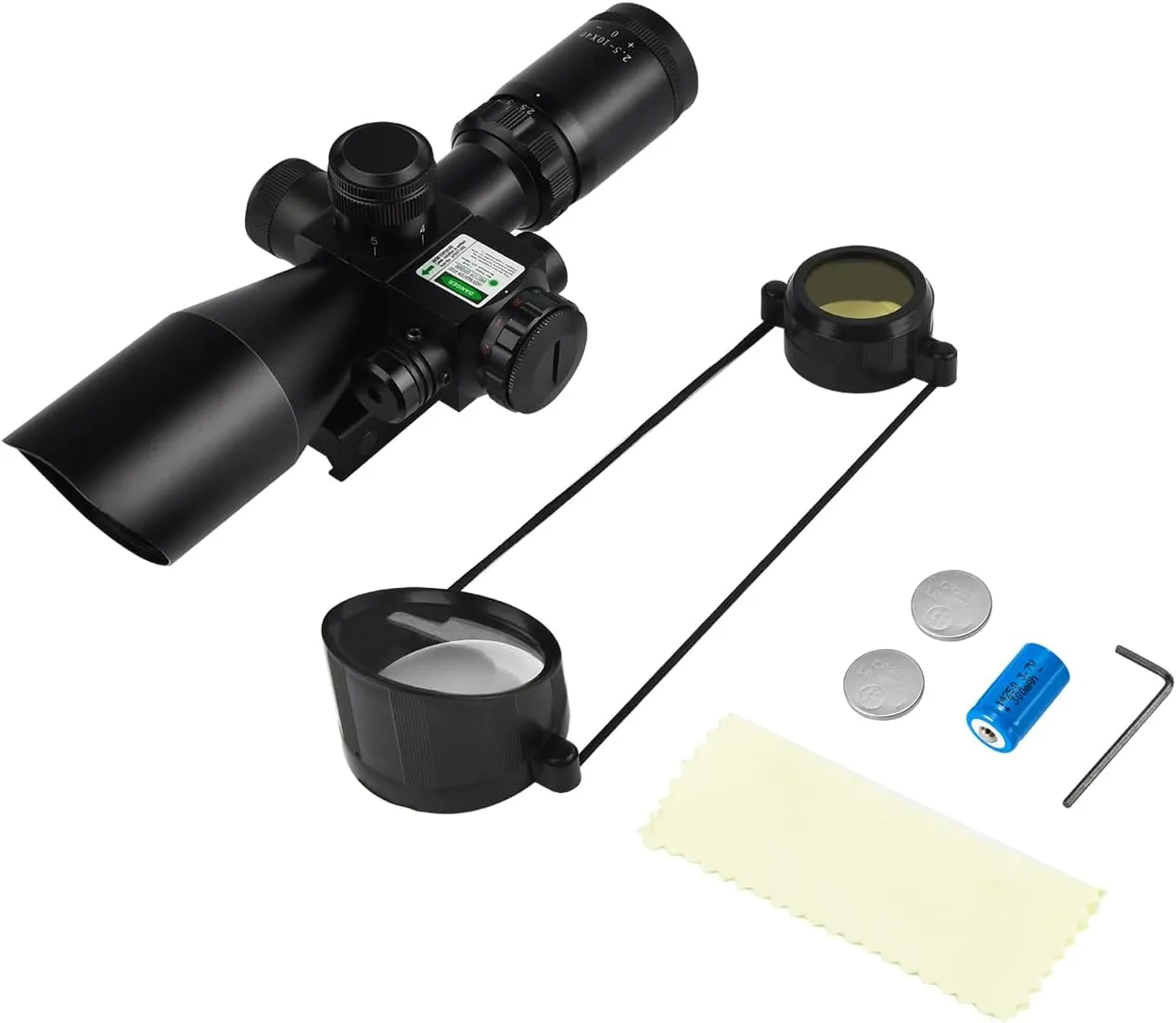 MidTen 2.5-10x40 Red Green Illuminated Mil-dot Scope with Red/Green Laser Combo - Green Lens Color & Mounts