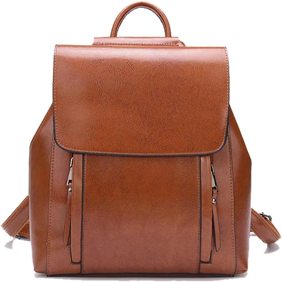 Mini Backpack for Women - 100% Genuine Oil-Waxed Leather, Anti-Theft, Versatile Travel Bag for Work & Daily Use, Fits iPad Mini 6/9/10/Air 4/5/Pro 11.
