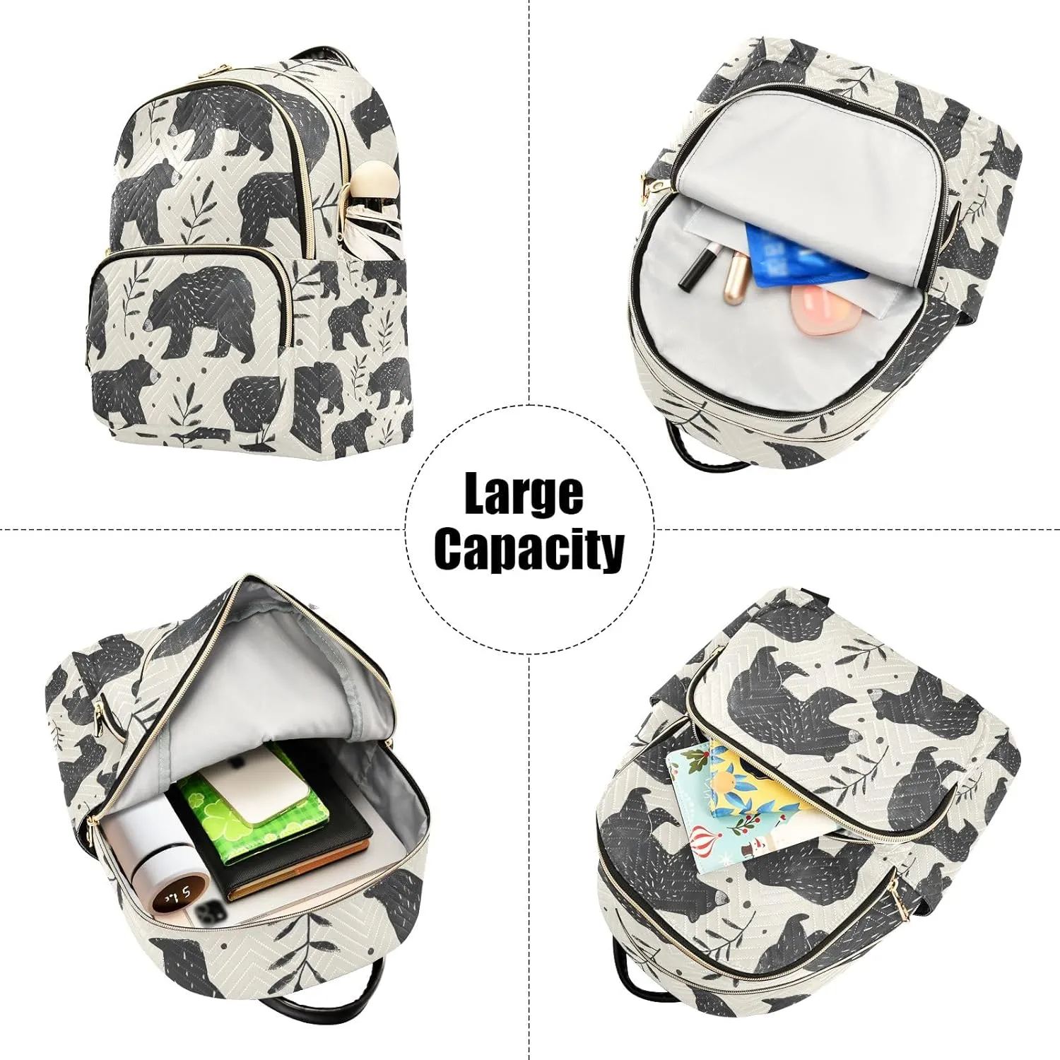 Mini Backpack Purse for Women, Black Bear Leaf Travel Bag Casual Daypack Shoulder Bag