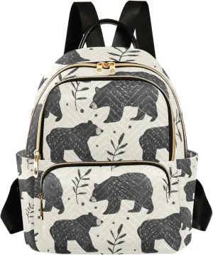 Mini Backpack Purse for Women, Black Bear Leaf Travel Bag Casual Daypack Shoulder Bag