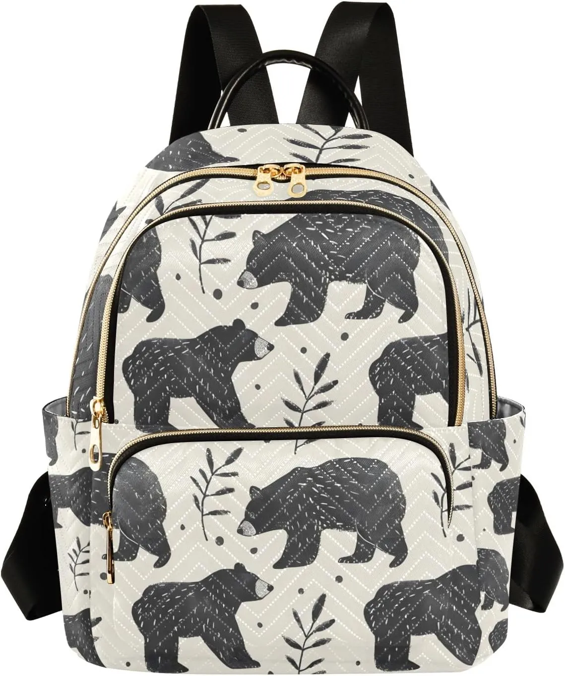 Mini Backpack Purse for Women, Black Bear Leaf Travel Bag Casual Daypack Shoulder Bag