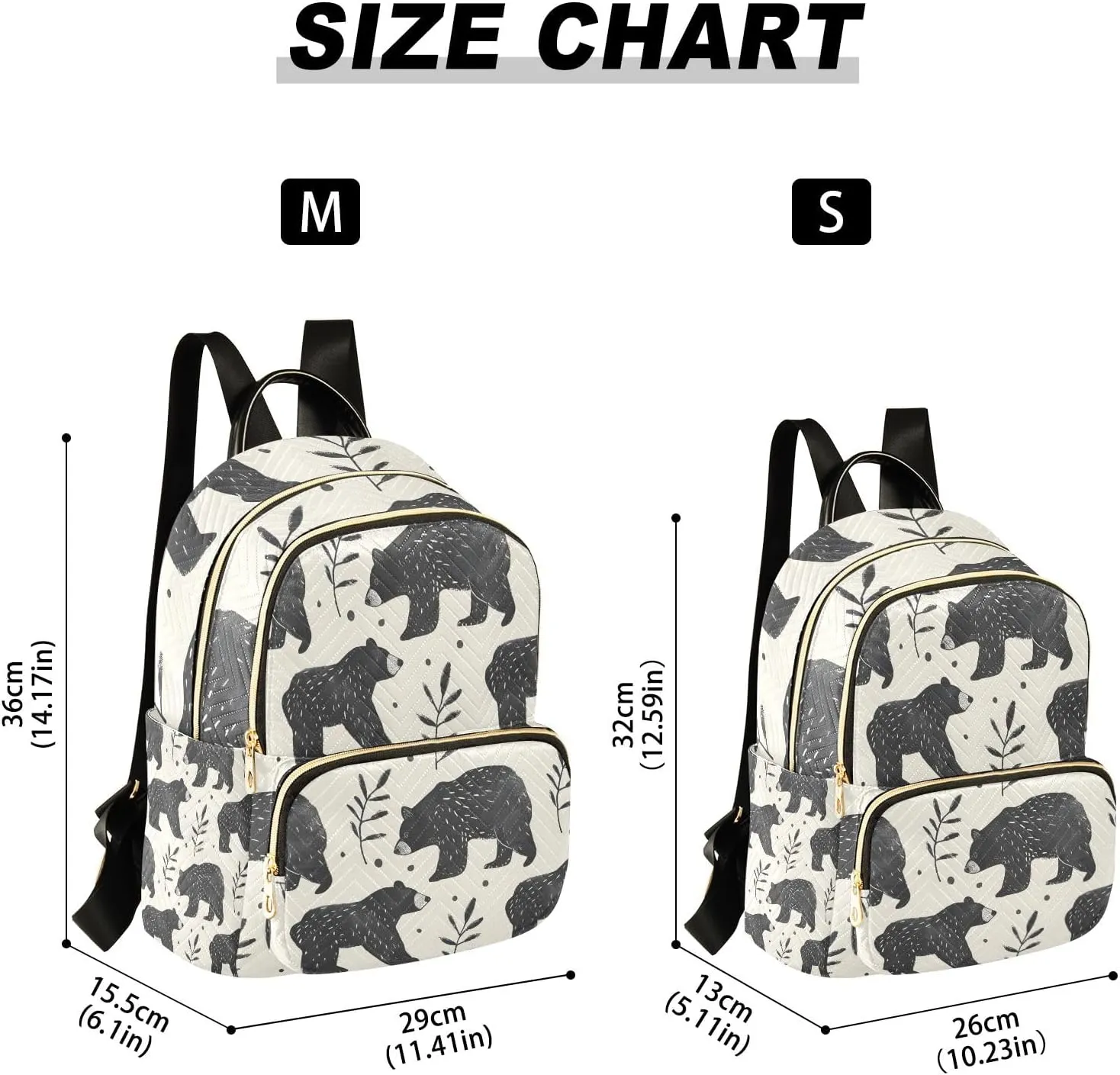 Mini Backpack Purse for Women, Black Bear Leaf Travel Bag Casual Daypack Shoulder Bag
