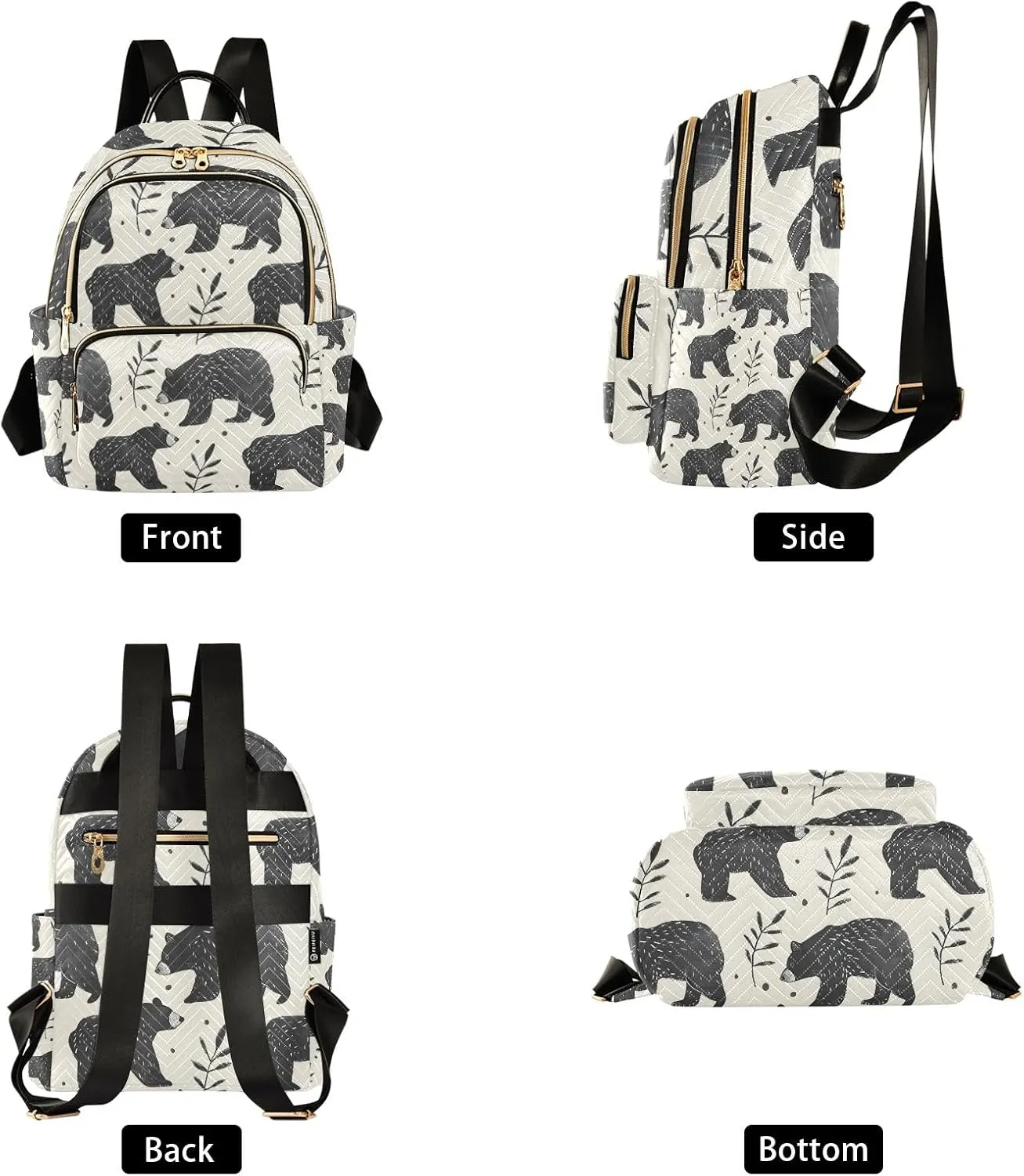 Mini Backpack Purse for Women, Black Bear Leaf Travel Bag Casual Daypack Shoulder Bag