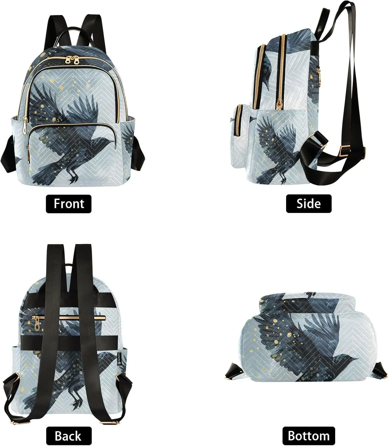 Mini Backpack Purse for Women, Black Crow Travel Bag Casual Daypack Shoulder Bag