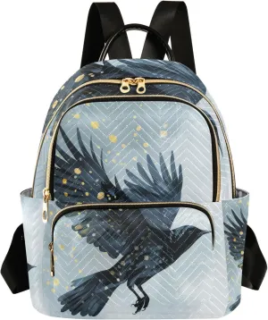 Mini Backpack Purse for Women, Black Crow Travel Bag Casual Daypack Shoulder Bag