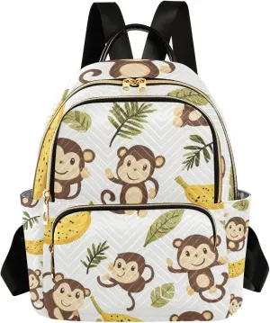Mini Backpack Purse for Women, Cartoon Bananas Monkeys Travel Bag Casual Daypack Shoulder Bag