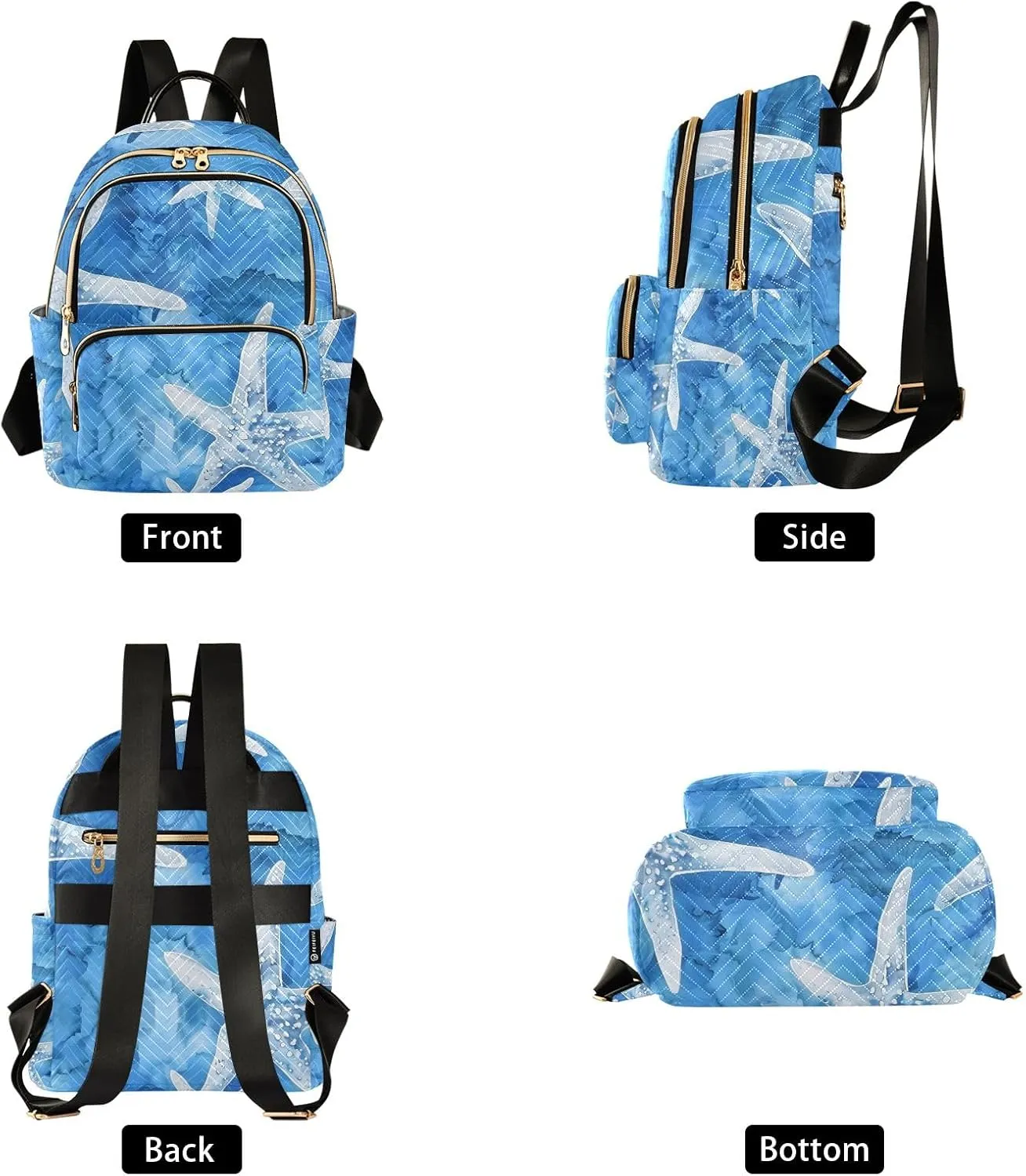 Mini Backpack Purse for Women, Starfish on Blue Watercolor Travel Bag Casual Daypack Shoulder Bag