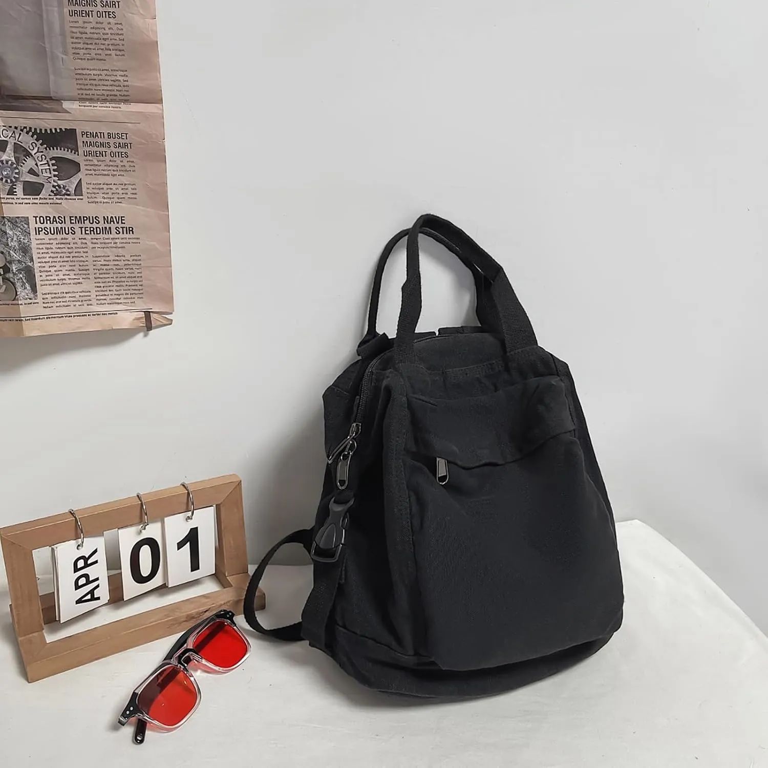 Mini Canvas Backpack for Women Girls Cute Small Backpack Purse Aesthetic Backpack, Black