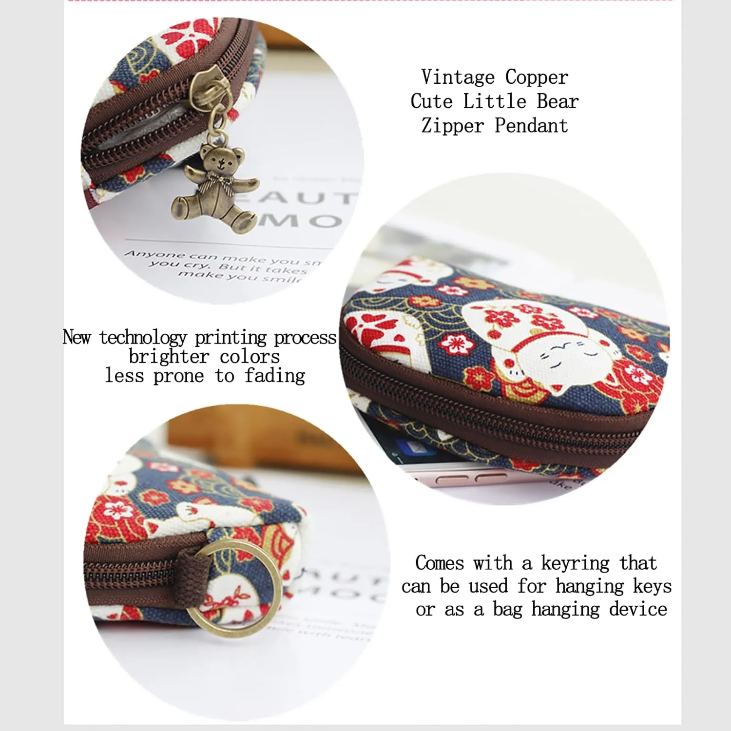 Mini Change Wallet for Women Credit Card Bag Coins Coin Purse Zipper Pouch Change Holder (Dog)