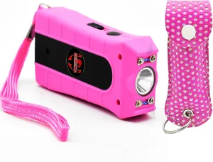 Mini Stun Gun & Pepper Spray Combo Pack for Self Defense - Extremely Powerful Stun Gun with Flashlight