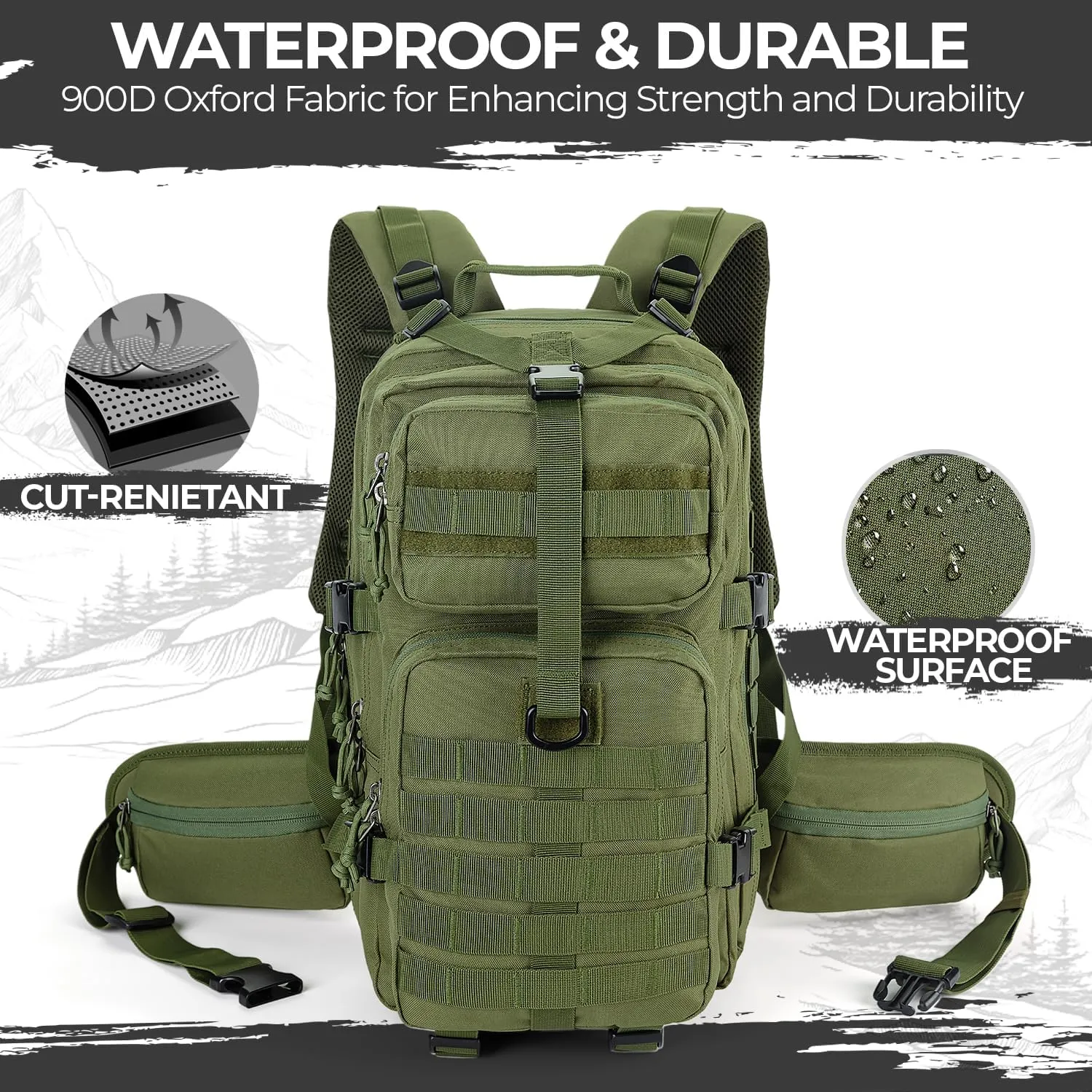 MIRACOL Emergency Backpack with MOLLE System – Tactical Wildfire Emergency Go Bag Survival Backpack - 35L for Disaster Fire Preparedness Army Green