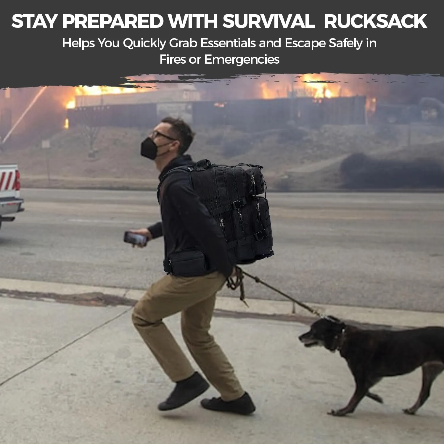 MIRACOL Emergency Backpack with MOLLE System – Tactical Wildfire Emergency Go Bag Survival Backpack - 35L for Disaster Fire Preparedness Army Green