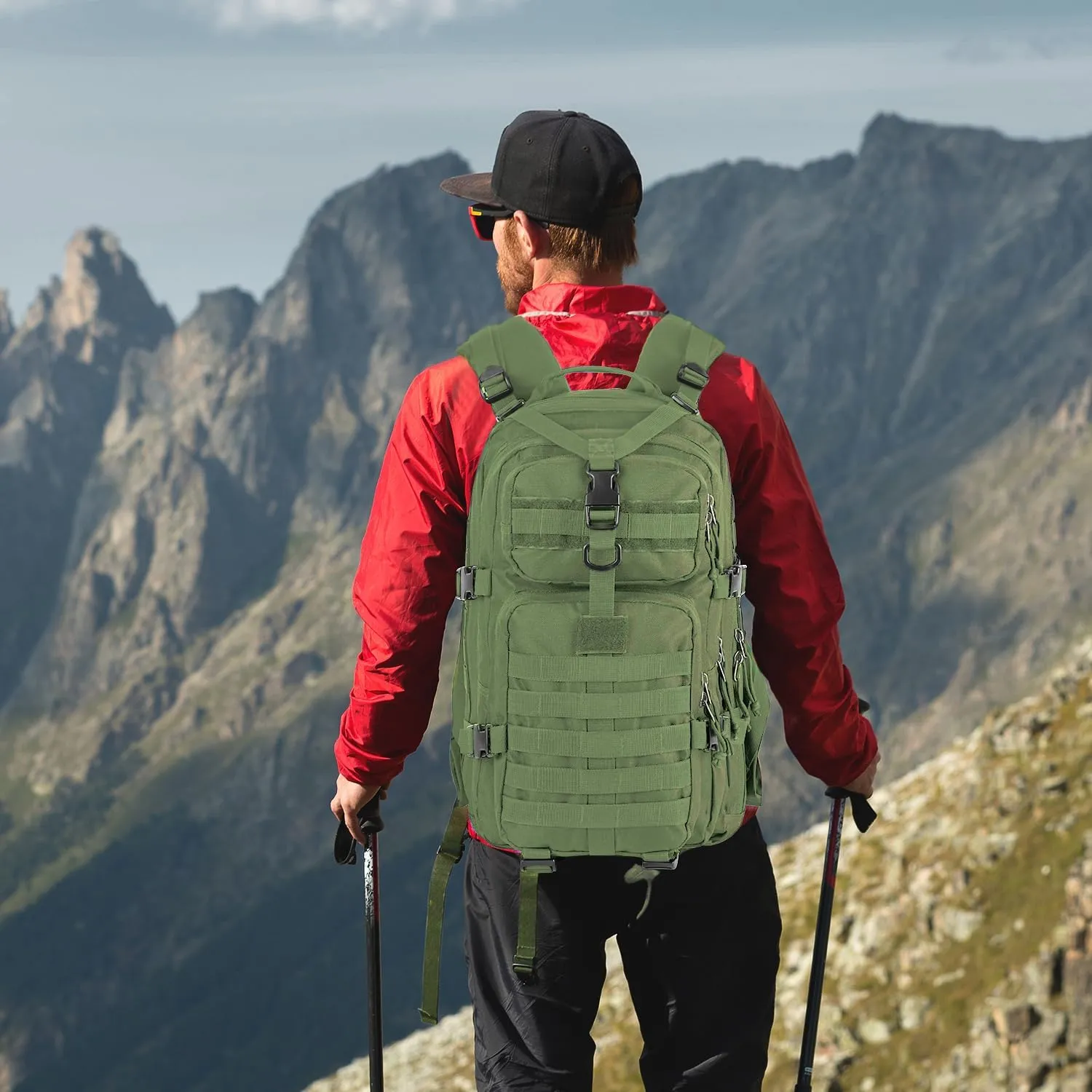 MIRACOL Emergency Backpack with MOLLE System – Tactical Wildfire Emergency Go Bag Survival Backpack - 35L for Disaster Fire Preparedness Army Green