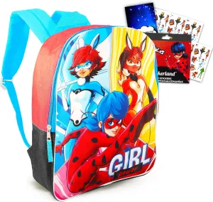 Miraculous Ladybug Backpack Set - Bundle with 15" School Bag with Stickers | Miraculous Ladybug School Supplies for Kids
