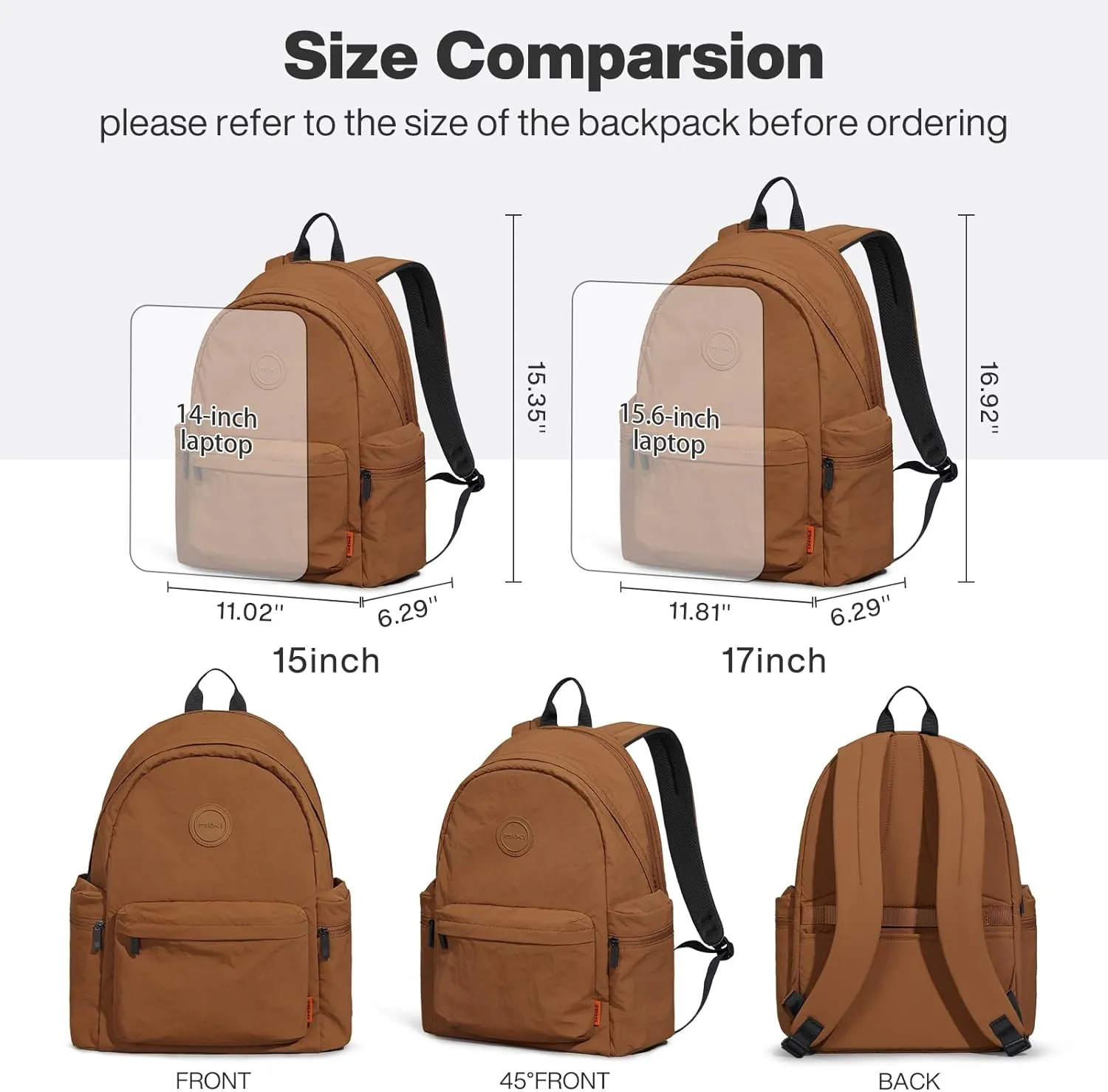 mixi Outdoor Lightweight Backpack Casual Carry On Laptop Backpack Travel Bookbag for Women Men, Water Resistant Durable Small Hiking Bag for Camping Weekender Sports College Work, 15 Inch, Brown