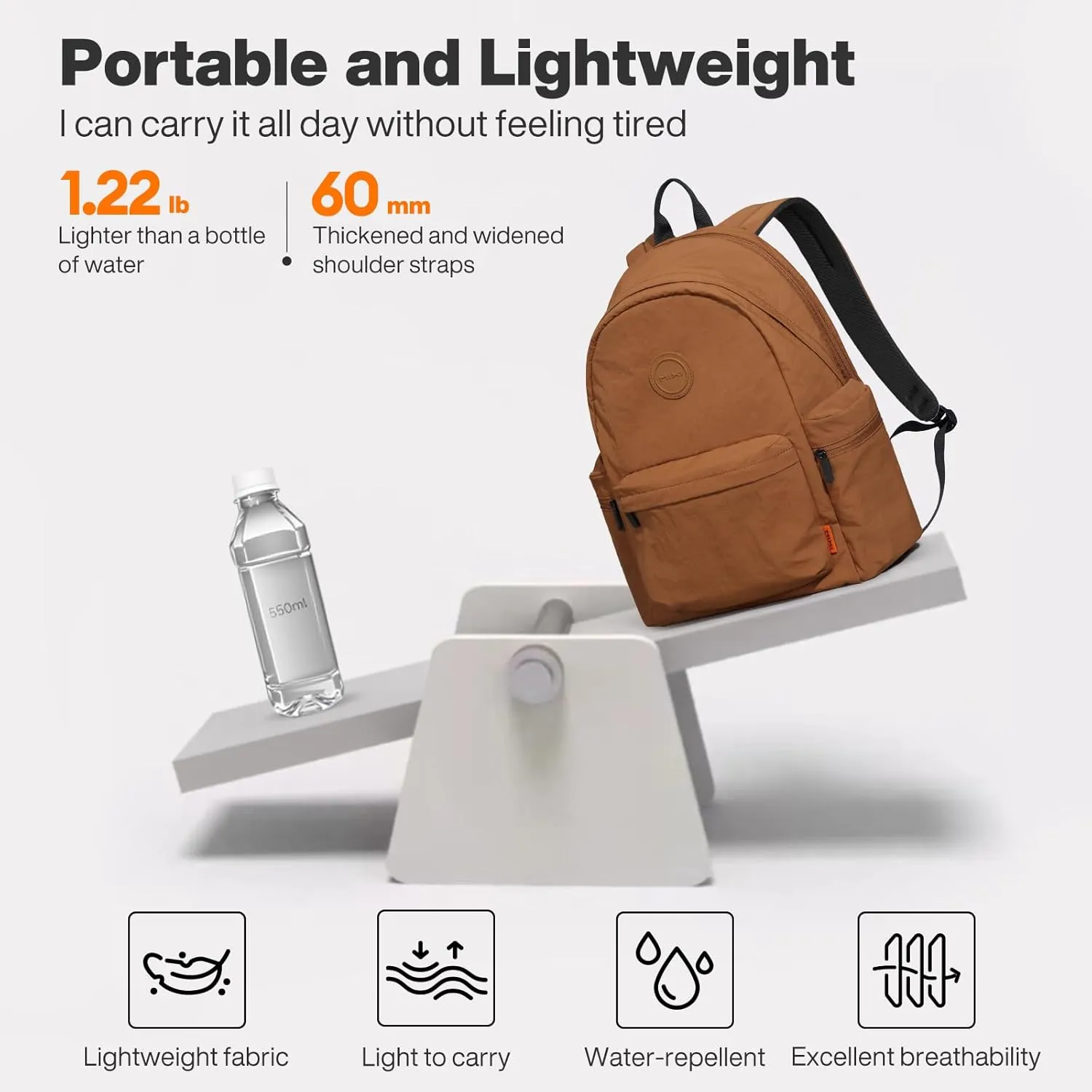 mixi Outdoor Lightweight Backpack Casual Carry On Laptop Backpack Travel Bookbag for Women Men, Water Resistant Durable Small Hiking Bag for Camping Weekender Sports College Work, 15 Inch, Brown