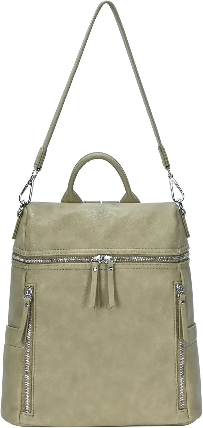 Miztique The Sienna Backpack Purse for Women, Sleek Shoulder Bag, Soft Vegan Leather (Moss)