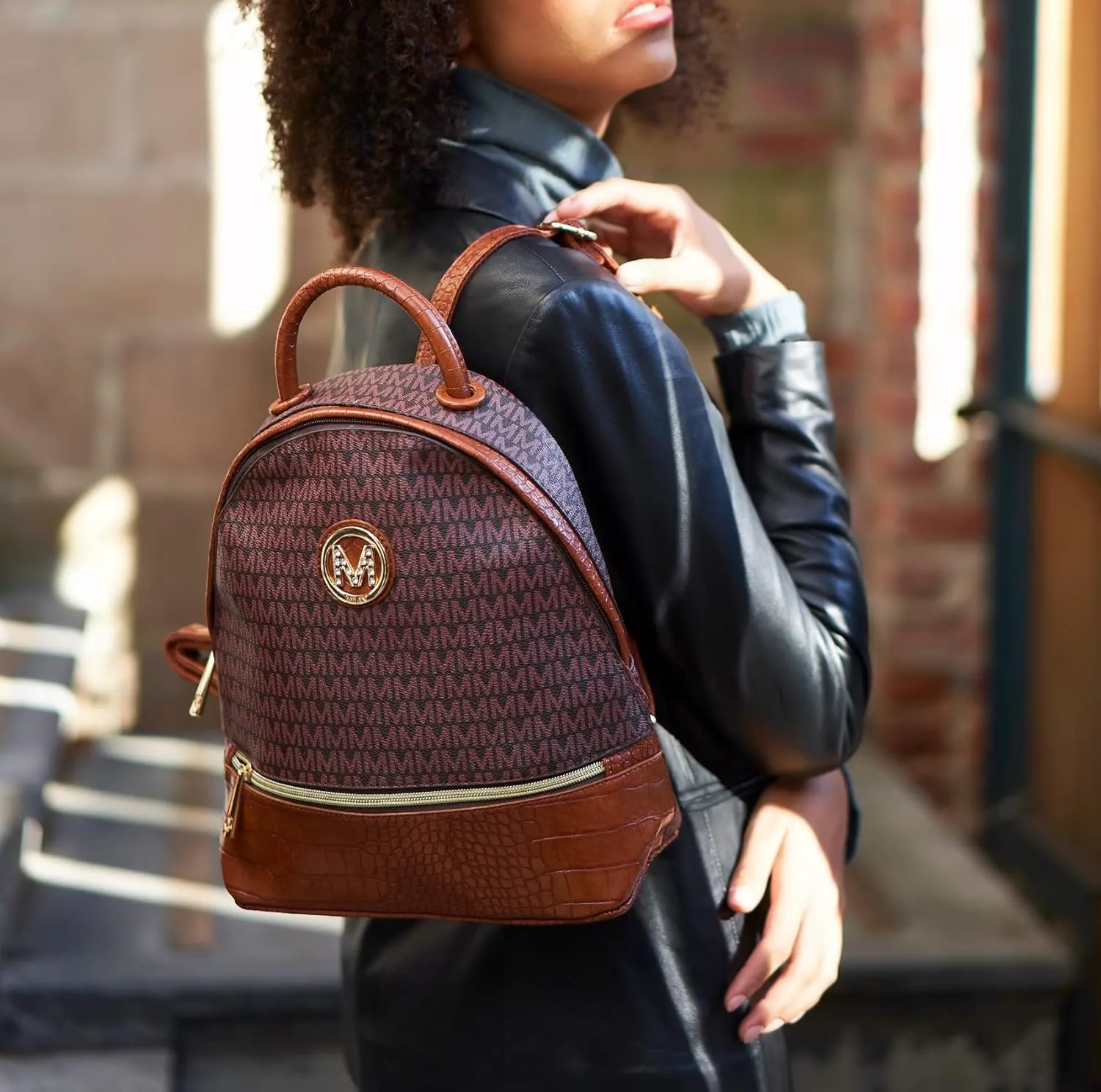 MKF Collection Backpack for Women, Signature Vegan Leather Top-Handle Travel bag Carry on Backpack Bookbag