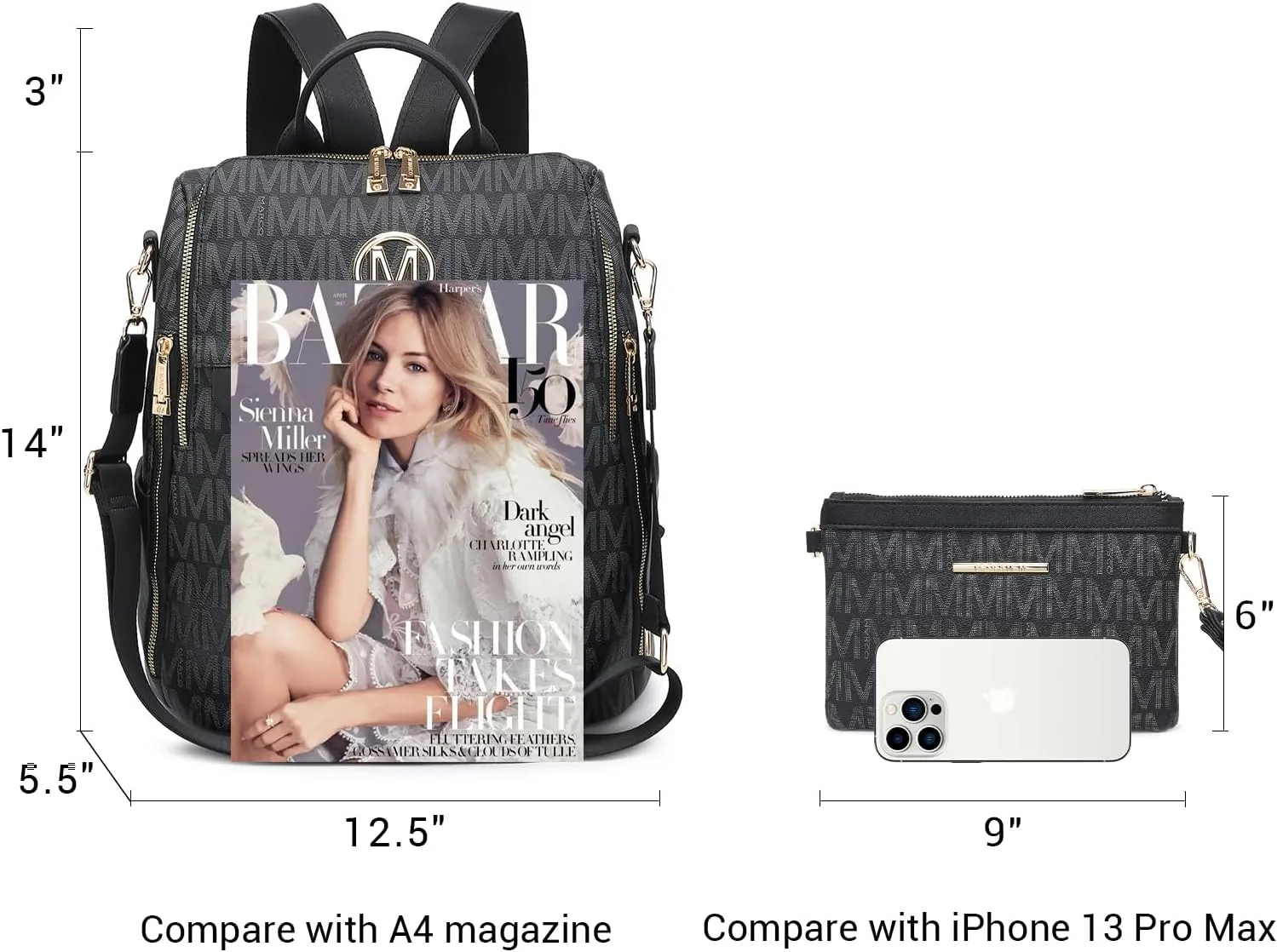 MKP Women Fashion Backpack Purse PU Leather Convertible Medium Ladies Rucksack Travel Shoulder Bags Handbag and Purse 2Pcs
