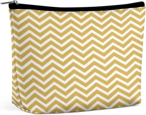 Modern Mustard Yellow Chevrons Cosmetic Bag, Travel Portable Makeup Bag for Purse Pouch Beauty Zipper Organizer Toiletry Bag for Women