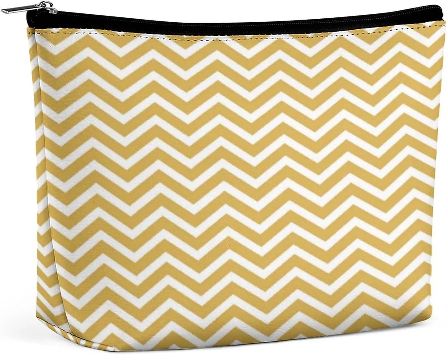 Modern Mustard Yellow Chevrons Cosmetic Bag, Travel Portable Makeup Bag for Purse Pouch Beauty Zipper Organizer Toiletry Bag for Women