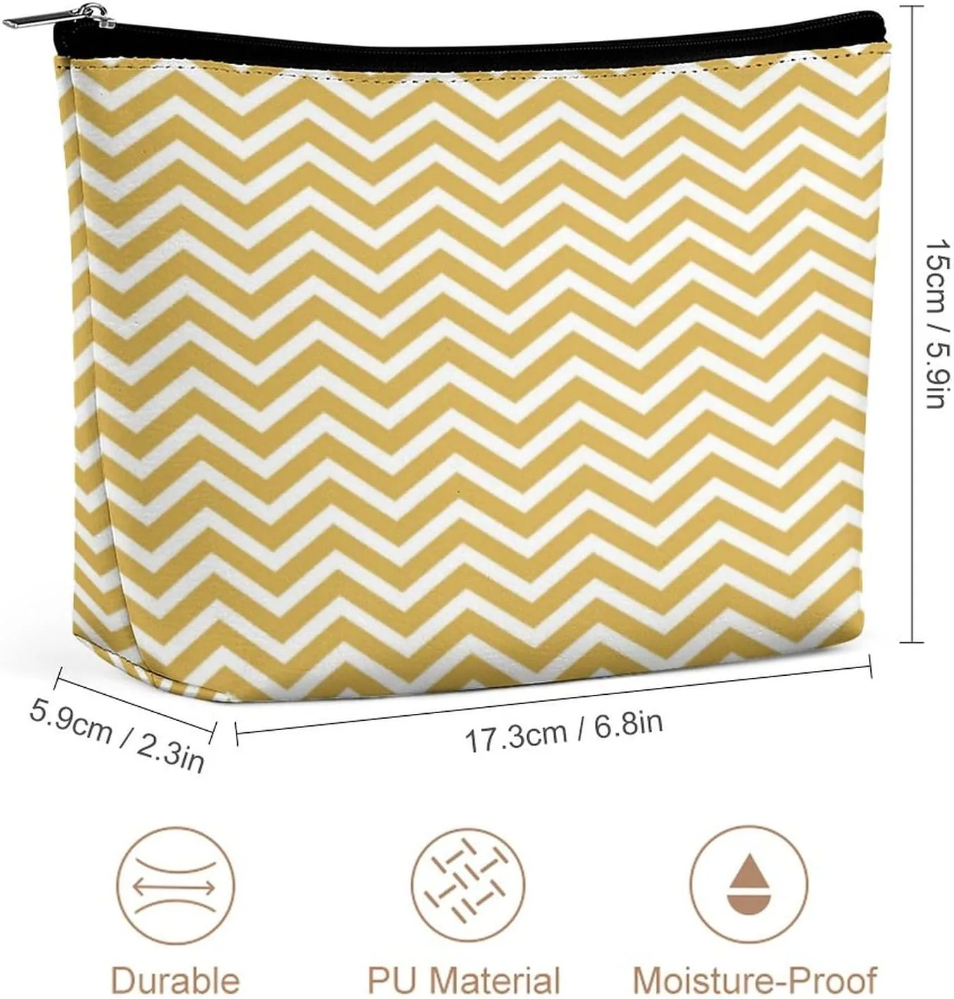 Modern Mustard Yellow Chevrons Cosmetic Bag, Travel Portable Makeup Bag for Purse Pouch Beauty Zipper Organizer Toiletry Bag for Women