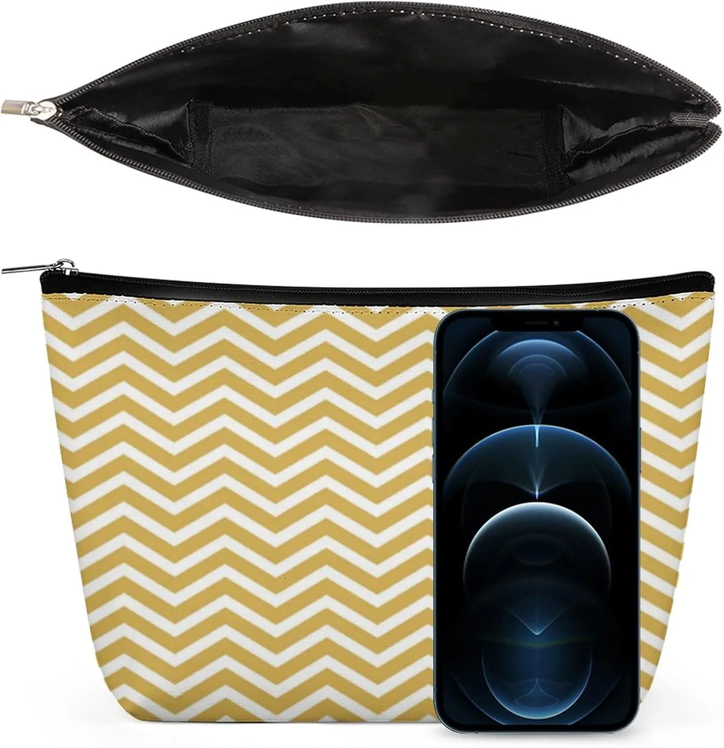 Modern Mustard Yellow Chevrons Cosmetic Bag, Travel Portable Makeup Bag for Purse Pouch Beauty Zipper Organizer Toiletry Bag for Women