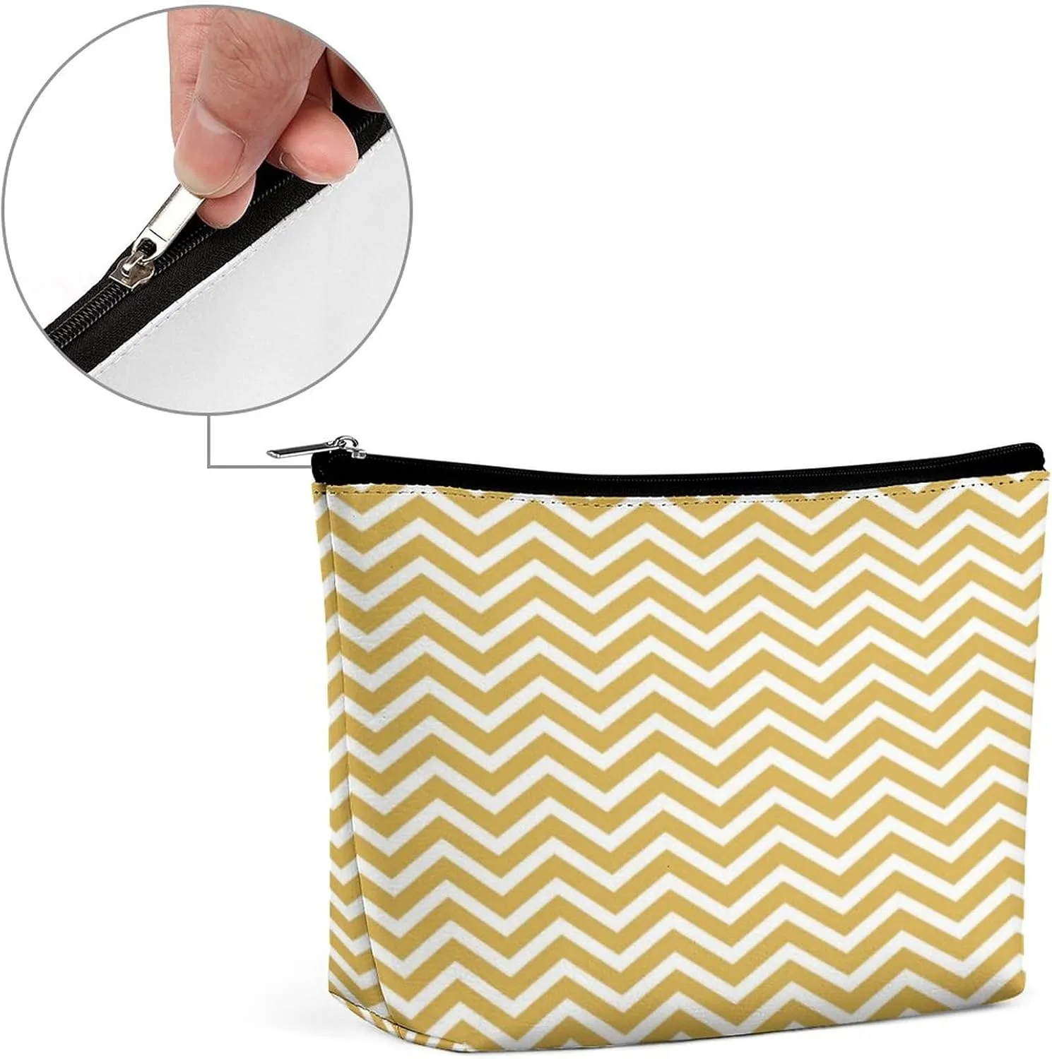 Modern Mustard Yellow Chevrons Cosmetic Bag, Travel Portable Makeup Bag for Purse Pouch Beauty Zipper Organizer Toiletry Bag for Women