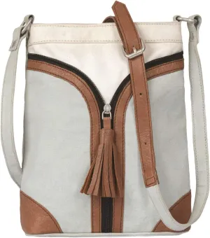 Mona B. Pistachio Two in One Convertible Upcycled Canvas Tote Backpack and Cross City Crossbody with Vegan Leather Trim (Crossbody-Pistachio)