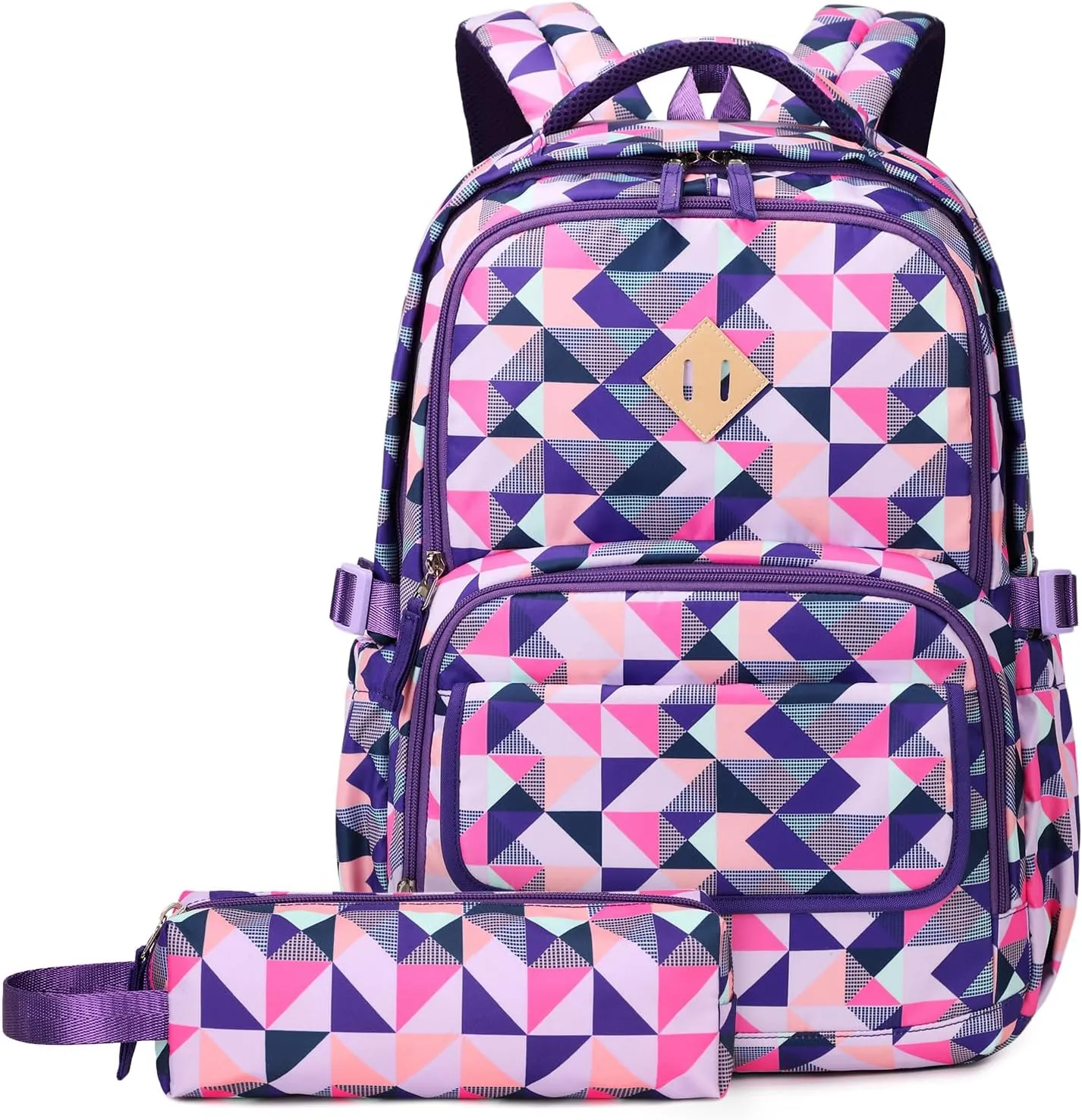 MOONBABY School Backpacks for Girls Kids Bookbag with Pencil Case for Elementary Primary Middle School, Purple