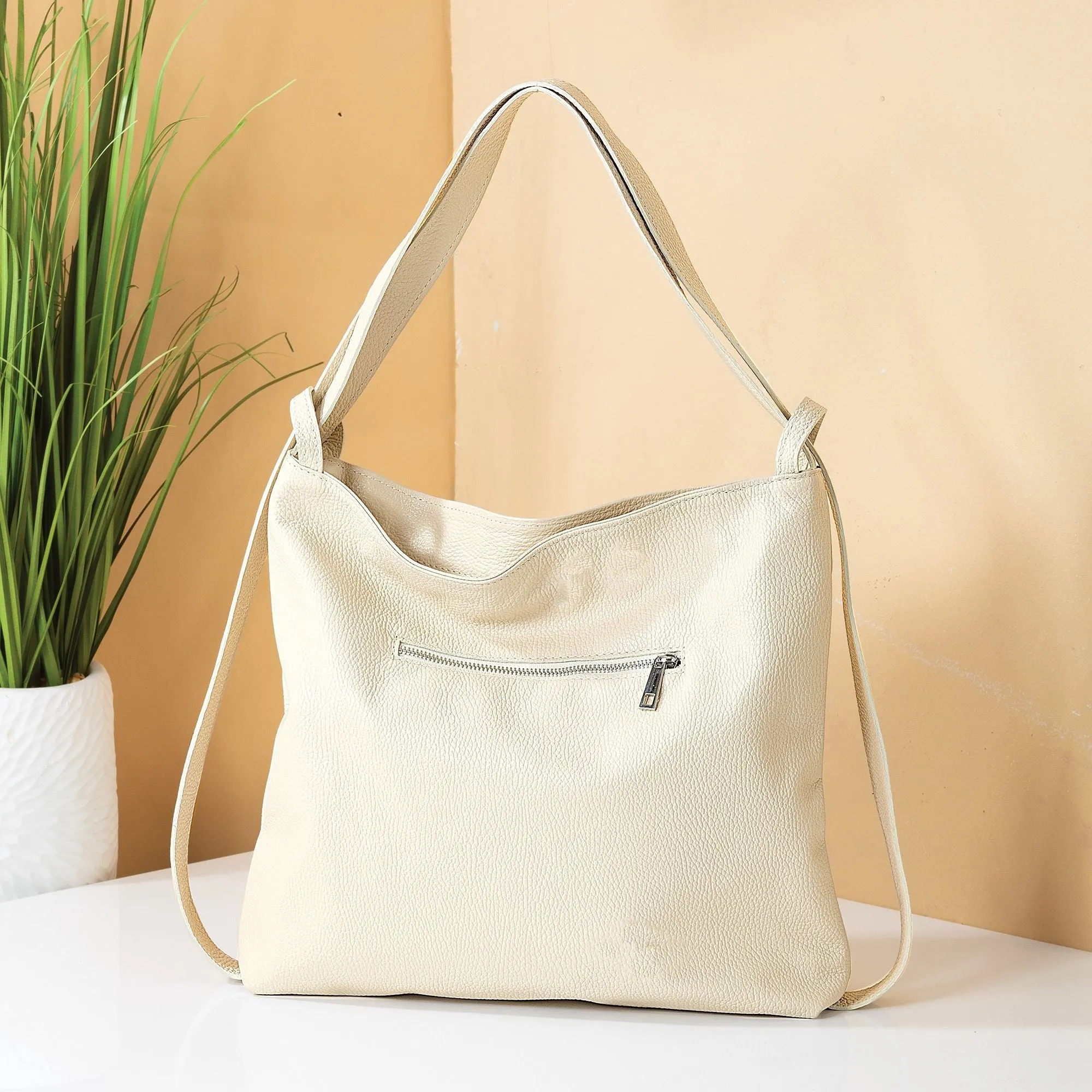 Mortella Ivory Italian Leather Satchel Handbag