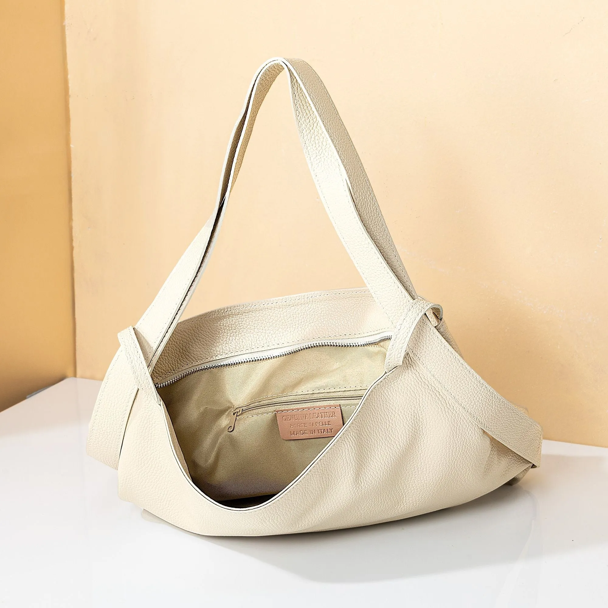 Mortella Ivory Italian Leather Satchel Handbag
