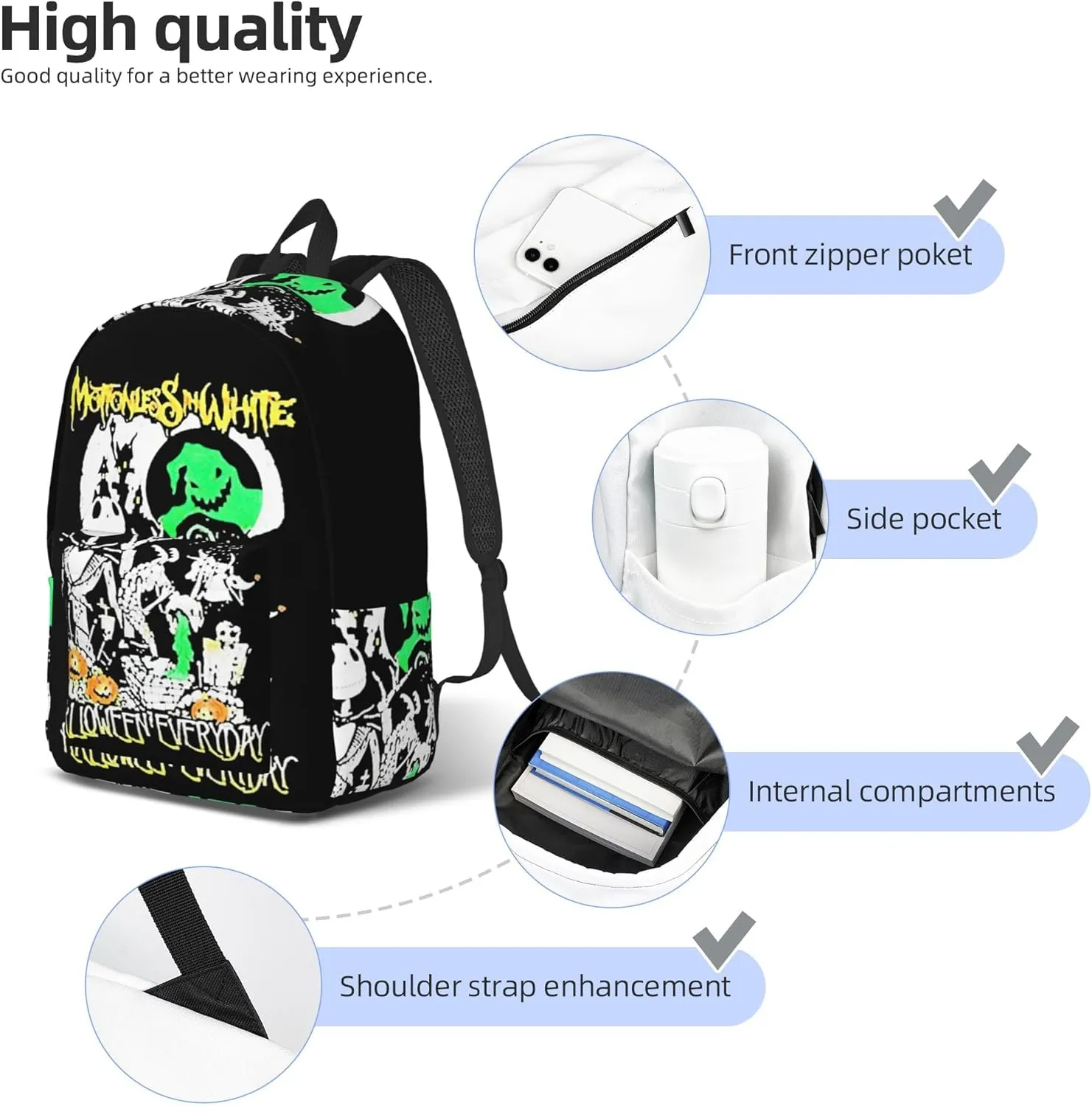 Motionless Rock In White Casual Backpack Large Lightweight Travel Bag Classic Laptop Daypack Men Women Backpack Medium