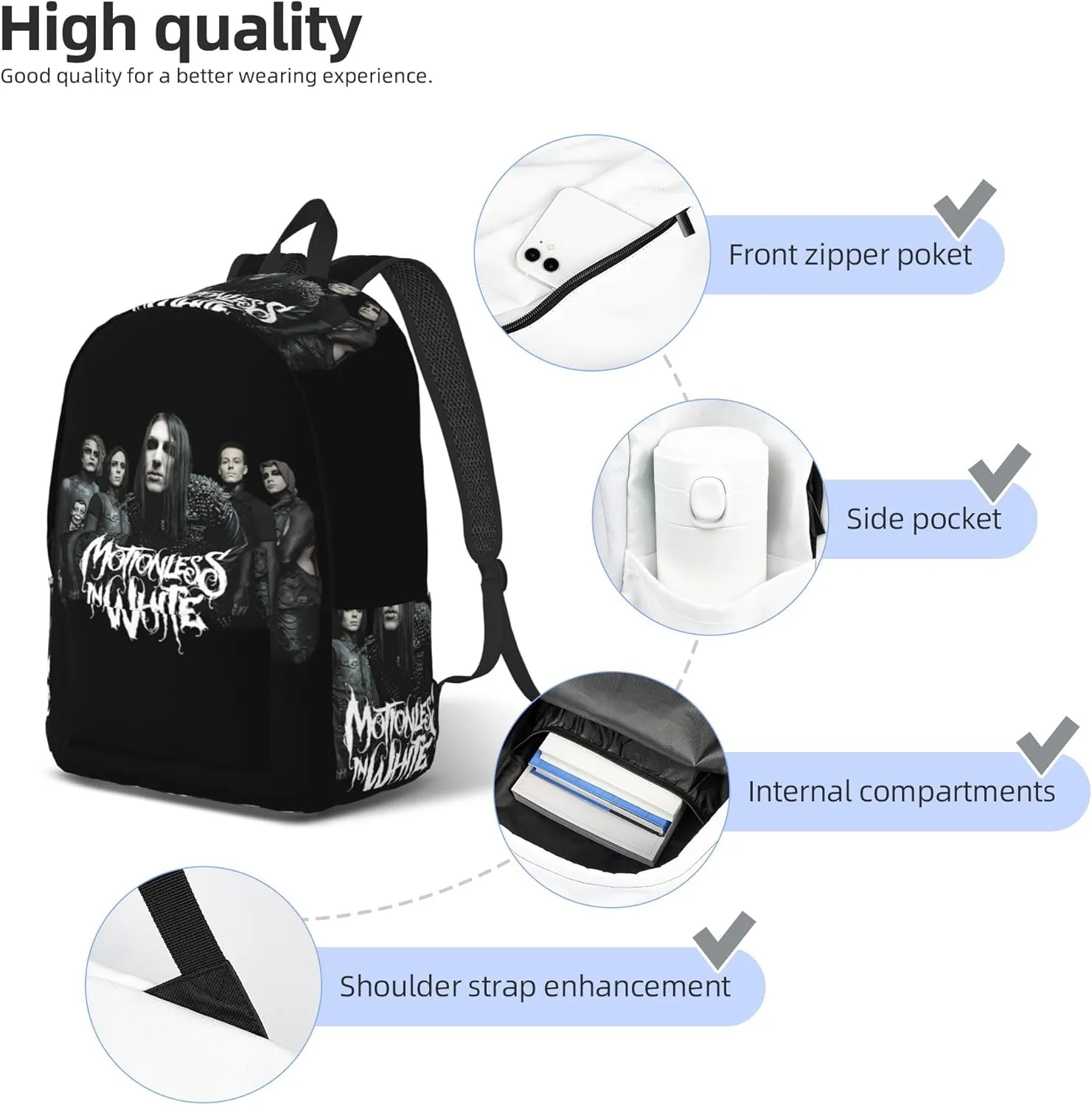 Motionless Rock In White Casual Backpack Large Lightweight Travel Bag Classic Laptop Daypack Men Women Backpack Small