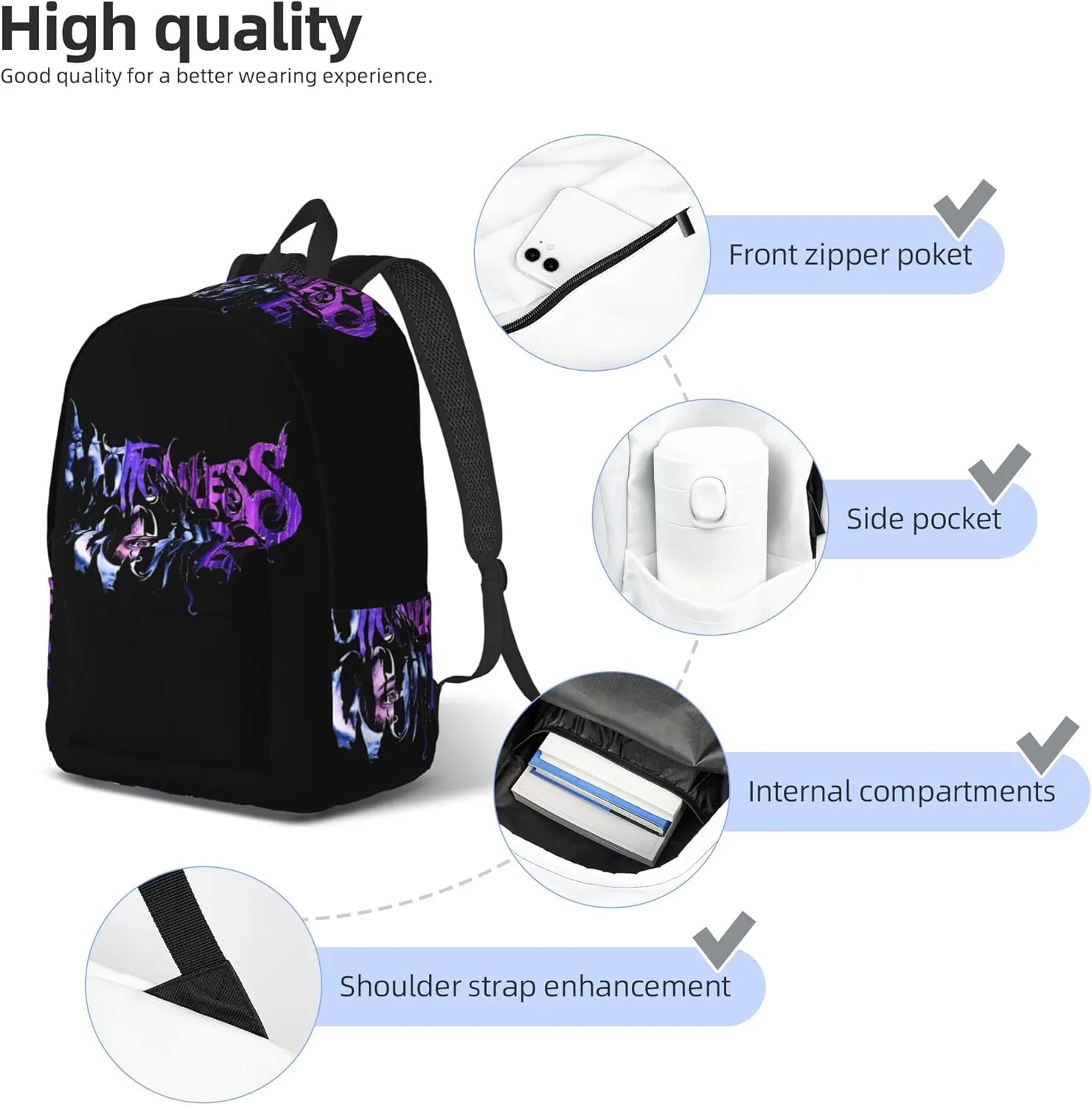 Motionless Rock In White Casual Backpack Large Lightweight Travel Bag Classic Laptop Daypack Men Women Backpack Small
