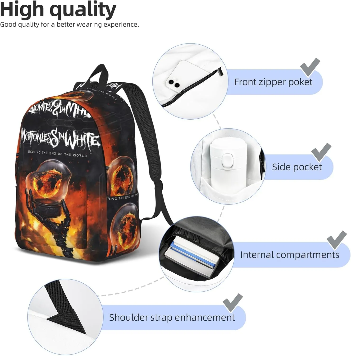Motionless Rock In White Casual Backpack Large Lightweight Travel Bag Classic Laptop Daypack Men Women Backpack Small