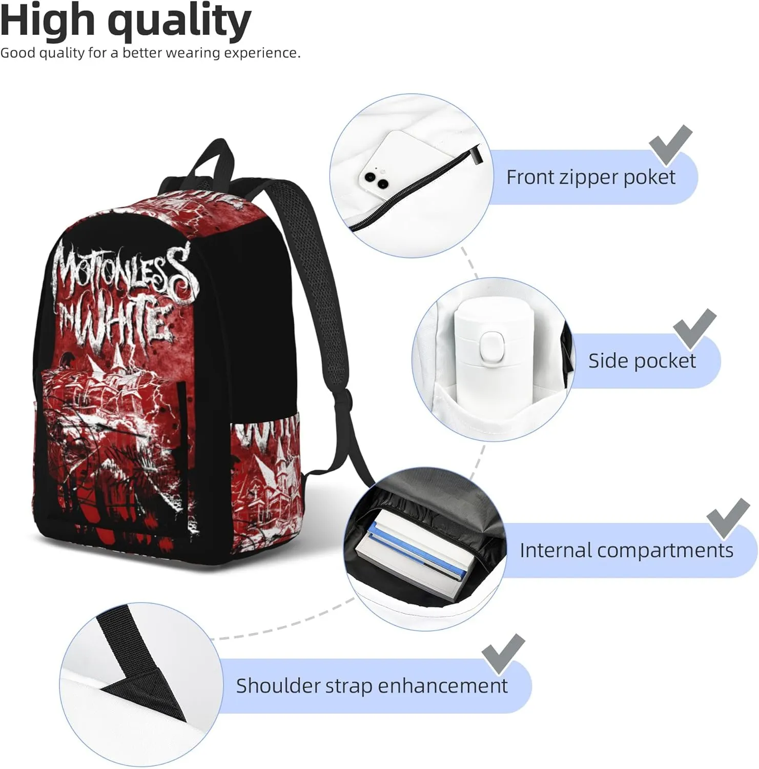 Motionless Rock In White Casual Backpack Large Lightweight Travel Bag Classic Laptop Daypack Men Women Backpack Small
