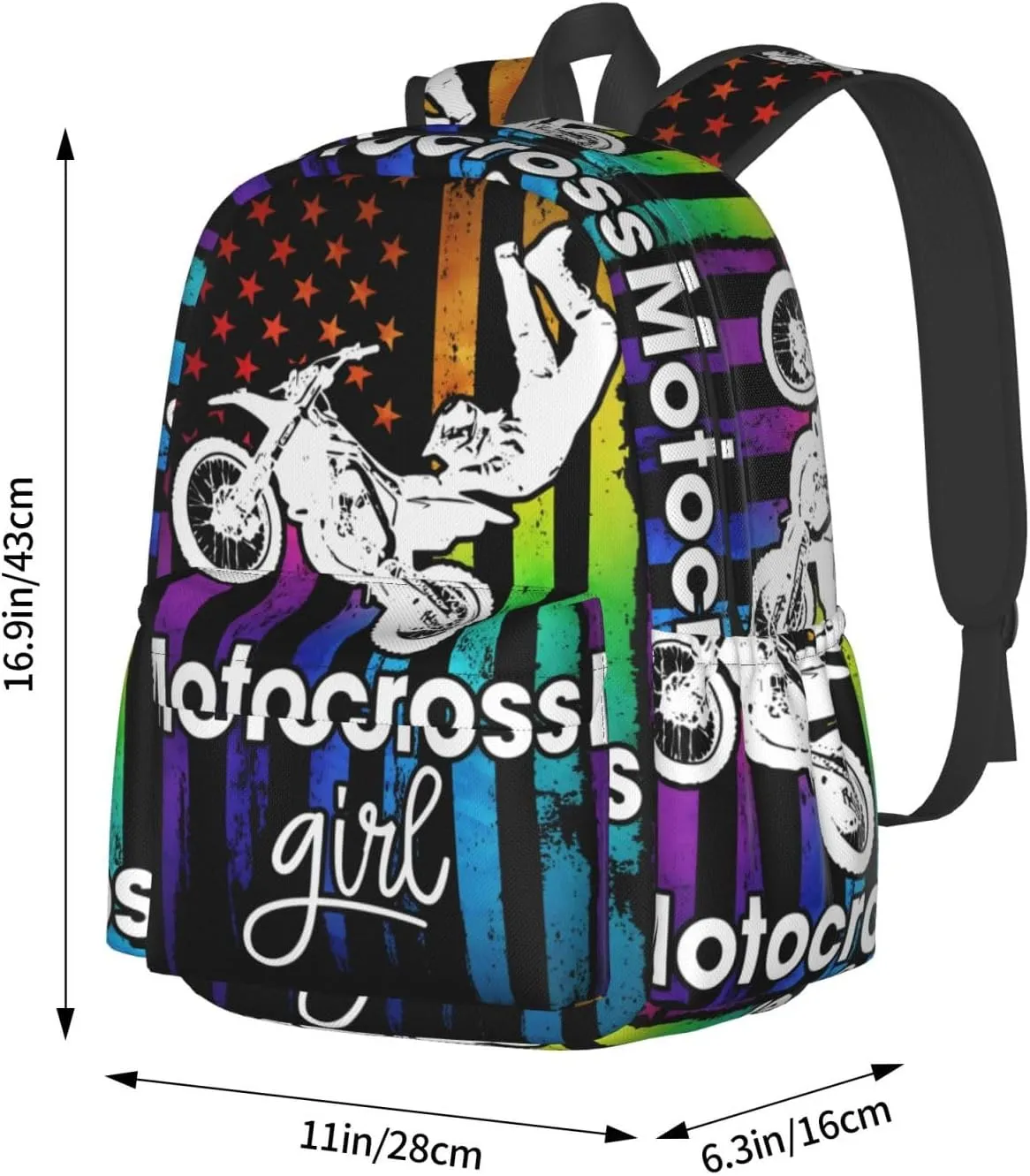 Motocross Dirt Bike Rider Racing American Flag Backpack Large Capacity Backpack Lightweight Double Shoulder Bag For Women Men Travel