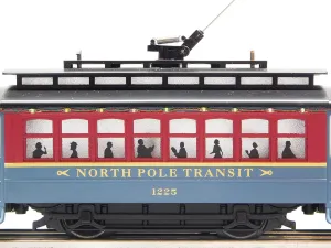 MTH: 30-5218 MTH RailKing North Pole Bump N Go Trolley with LED Christmas Lights O Gauge