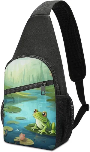 Multi-function Chest Bag,Frog in A Pond Print Crossbody Bag Men,chest Pack for Women,small Crossbody Bag
