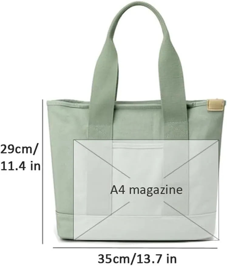 Multi Pocket Canvas Tote Bag with Zipper Shoulder Bag Handbag with Compartments Crossbody Bag Shoulder Bag