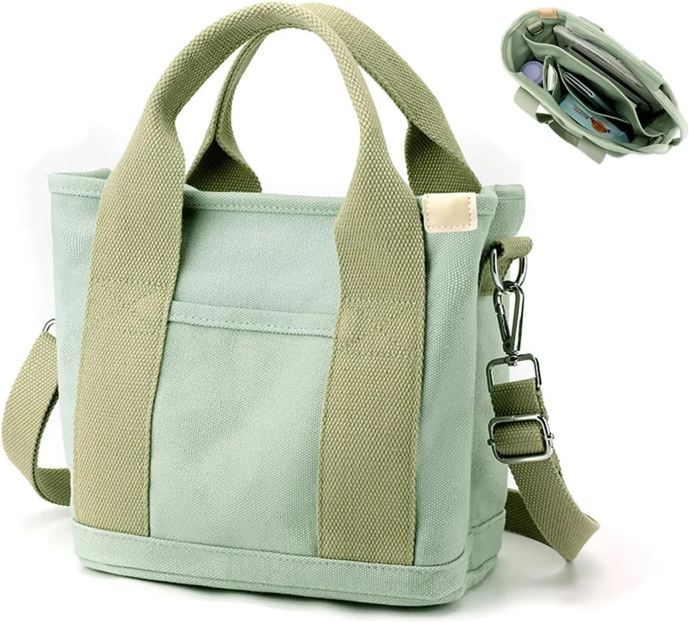 Multi Pocket Canvas Tote Bag with Zipper Shoulder Bag Handbag with Compartments Crossbody Bag Shoulder Bag