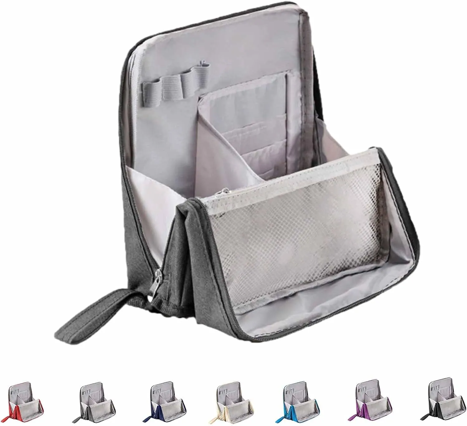 Multi-purpose Large Capacity Oxford Cloth Standing Makeup Bag, Portable Toiletry Bag, Waterproof Makeup Organizer with Compartments (Gray)