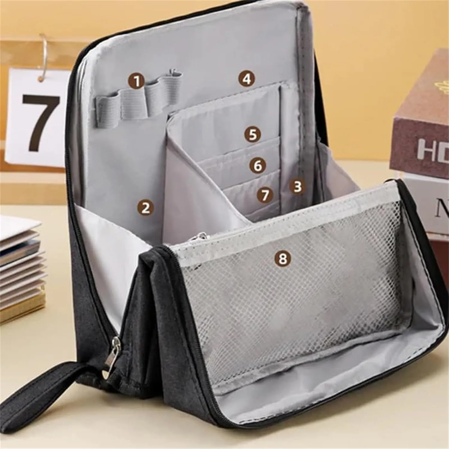 Multi-purpose Large Capacity Oxford Cloth Standing Makeup Bag, Portable Toiletry Bag, Waterproof Makeup Organizer with Compartments (Gray)